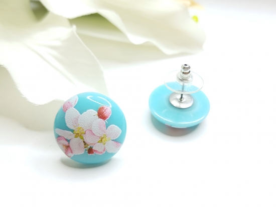 Preview: Türkise Blümchen Ohrstecker rosa